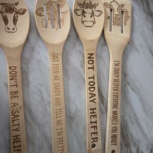 Bamboo Engraved Kitchen Utensil Set - Brown